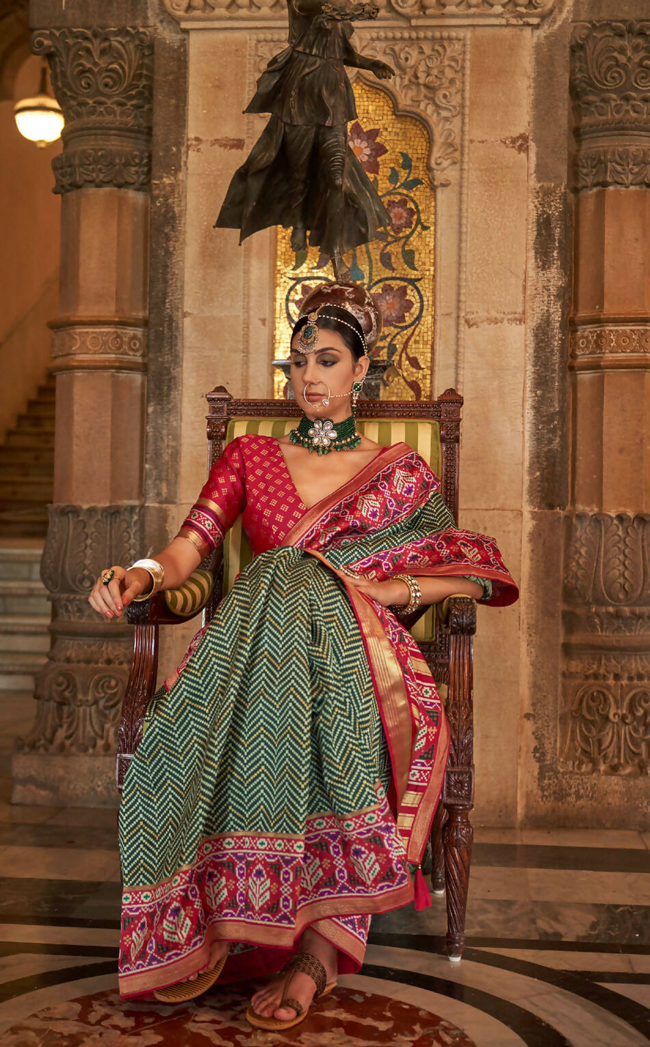 Siam Green Banarasi Weaving, Ultra Aqua Finish, Zari Work Banarasi Silk Saree - Rath Kunti - Swadesiicart