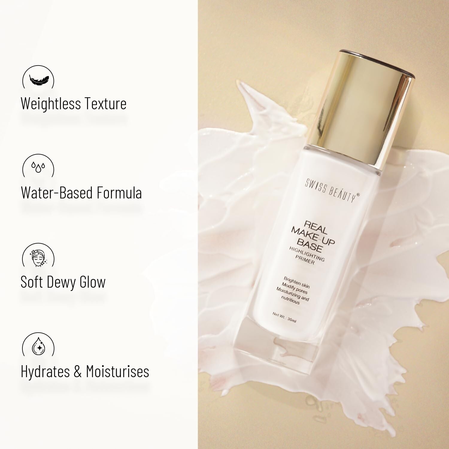 Swiss Beauty Real Makeup Base Highlighting Primer - Shade- Golden Tint | Swadesiicart
