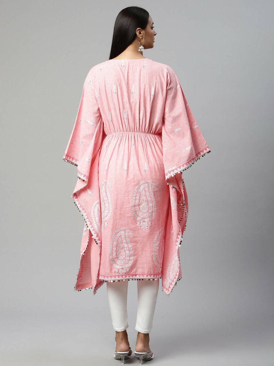 Ahalyaa Women Pink Pure Cotton Printed Kaftan Kurta | Swadesiicart