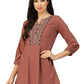 Brown Chinon Floral Embroidered Top - Zeny