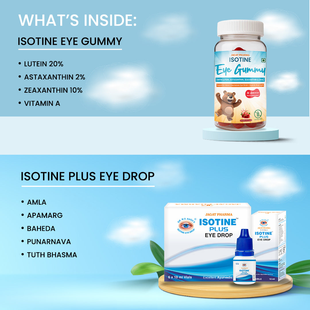 Jagat Pharma Isotine Eye Gummy (Kids) + Isotine Plus Combo: For Vibrant Vision and Lasting Eye Health | Swadesiicart