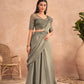 Green Satin Embroidered Ready To Wear Saree With Unstitched Blouse Piece - Nandika | Swadesiicart