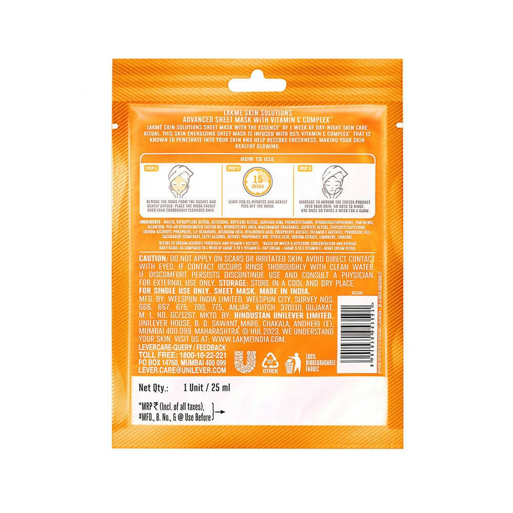 Lakme Skin Solutions Vitamin C - Revitalizing Sheet Mask - Swadesiicart