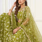 Aastha Fashion Olive Green Butterfly Net White Cotton Thread Work And Sequence Work Embroidery Wedding Wear Lehenga Choli