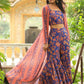 Janasya Navy Blue Georgette Floral Top,Bottom & Jacket | Swadesiicart