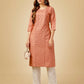 Jyoti Fashion Women's Gajri Cotton Blend Embroidered Kurta Pant Set | Swadesiicart