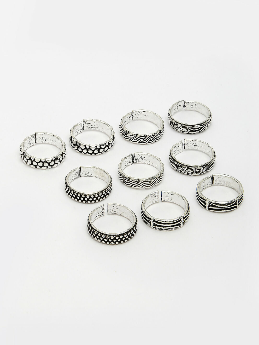 NVR Women's Set of 5 Silver-Plated German Silver Toe Ring | Swadesiicart