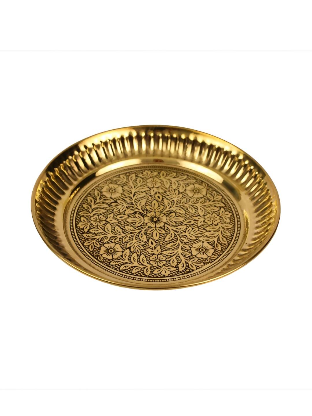 Spillbox Gold-Toned Brass Designer Halwa Thali Pooja Essential | Swadesiicart