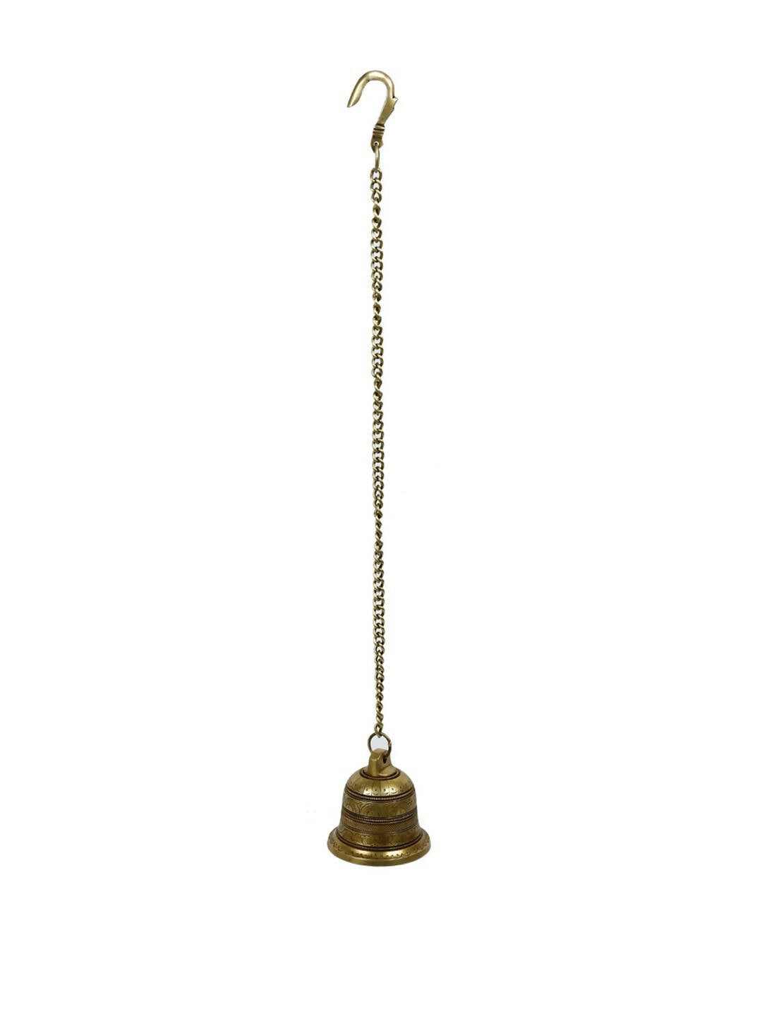 CraftVatika Gold-Toned Brass Hanging Bell with Attached Chain & Hook | Swadesiicart