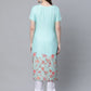 Ahalyaa Women Sky Blue Rayon Printed Kurta Pant Set | Swadesiicart