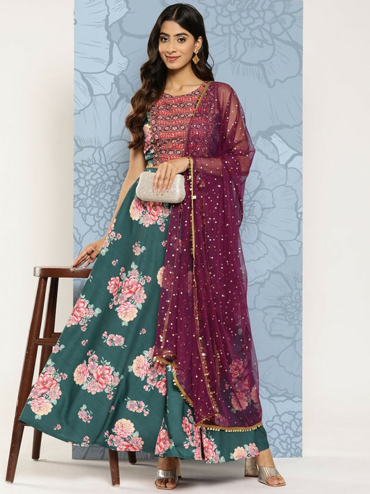 Ahalyaa Women's Traditional wear Lehenga Choli - Green | Swadesiicart