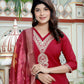 Miravan Women's Embroidered Pure Silk Red Kurta with Palazzo and Dupatta - Swadesiicart