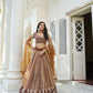Aastha Fashion Brown Butterfly Net White Cotton Thread Work And Sequence Work Embroidery Wedding Wear Lehenga Choli