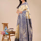 Astita Banarasi Silk Cream & Navy Blue Saree | Swadesiicart