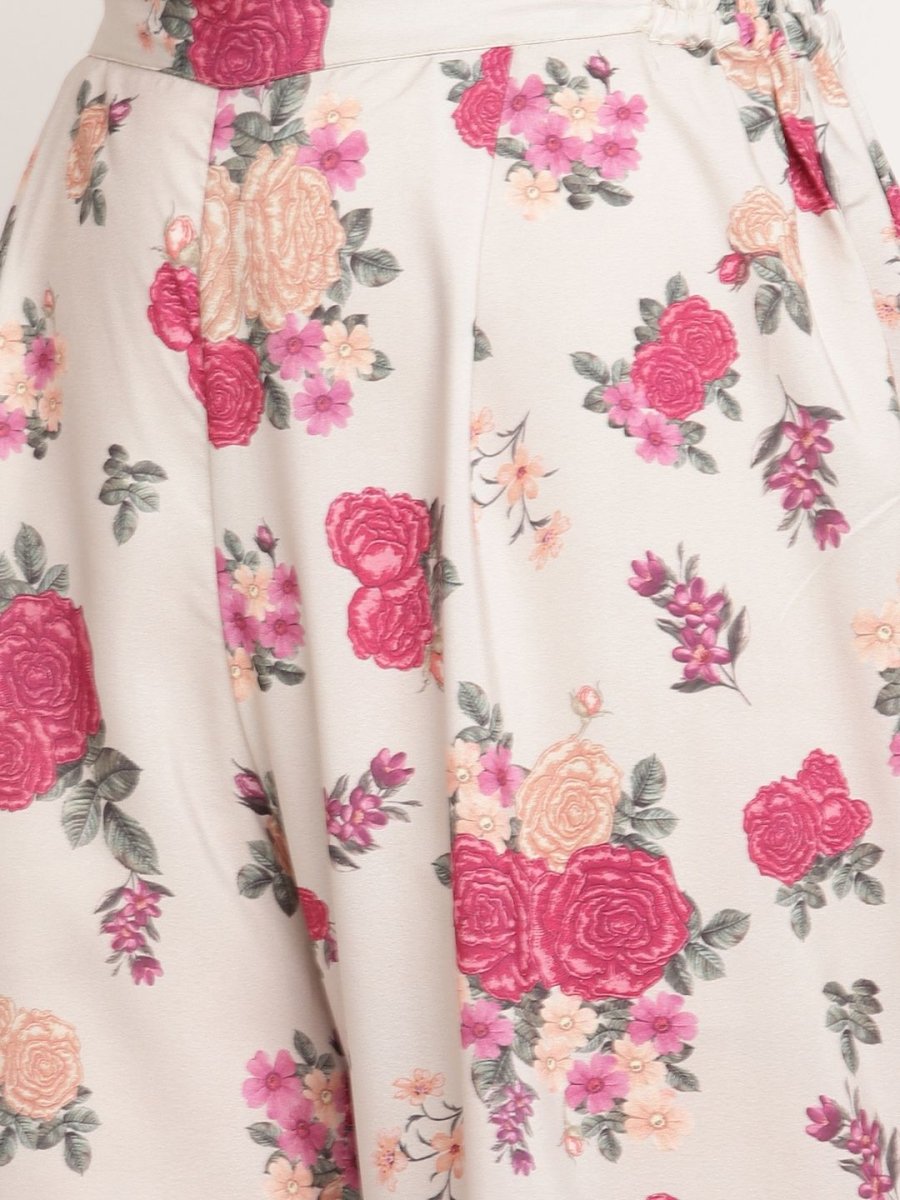 Ahalyaa Women Beige Floral Printed Regular Gotta Patti Kurta with Palazzos & With Dupatta | Swadesiicart