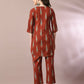 Myshka Women's Rust Printed Cotton Round Neck Party Tunic With Trousers Co-ord set - Swadesiicart