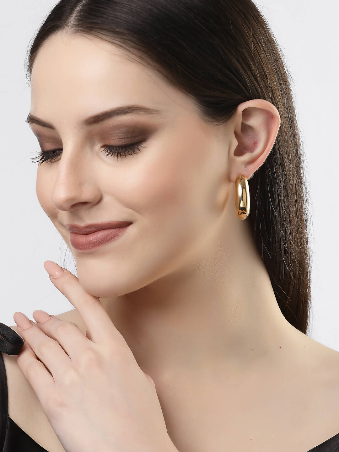 NVR Women Gold-Polished Circular-Shaped Half Hoop Earrings | Swadesiicart