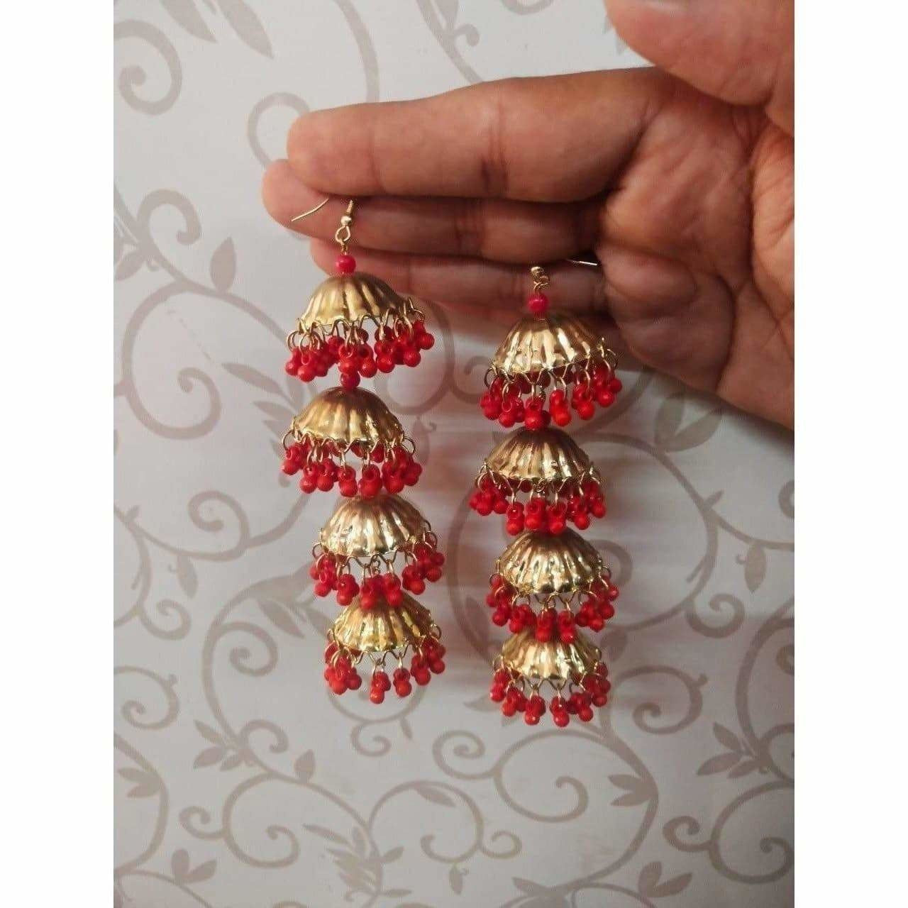 MS Fashion India Gold Color Latkan Red Pearls Earrings For Women And Girls | Swadesiicart