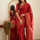 DEIANA'S Beautiful Designer Golden zari Soft Lichi Silk Saree - Red - Swadesiicart