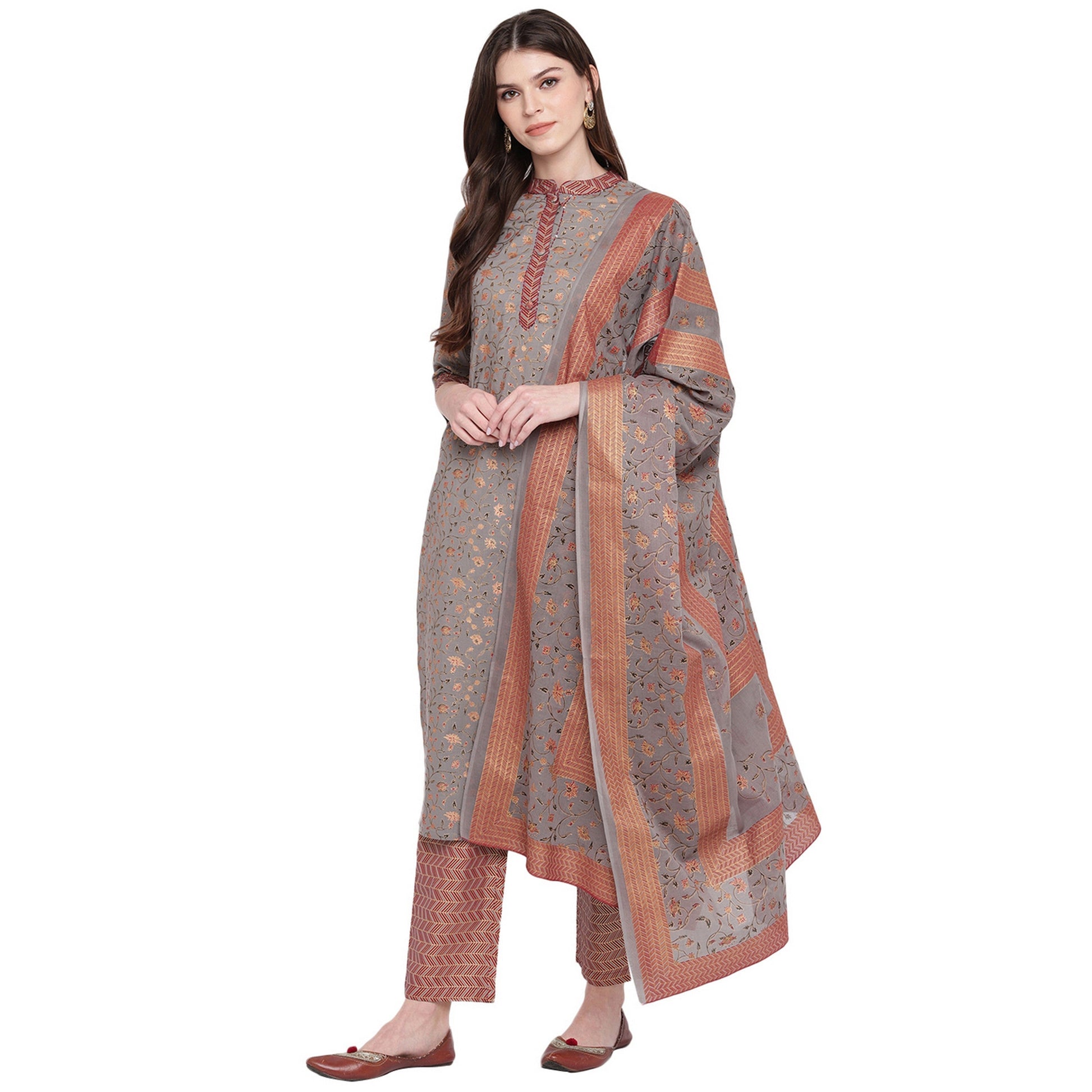NOZ2TOZ Women's Grey Kurta & Palazzo With Dupatta- (3pcs set) - Swadesiicart