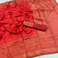 DEIANA'S Beautiful Designer Golden zari Soft Lichi Silk Saree - Red - Swadesiicart