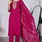 The52 Pink Women's Beautiful Embroidered Rayon Slub Fabric with Straight Kurta, Pant and Dupatta Set - Swadesiicart