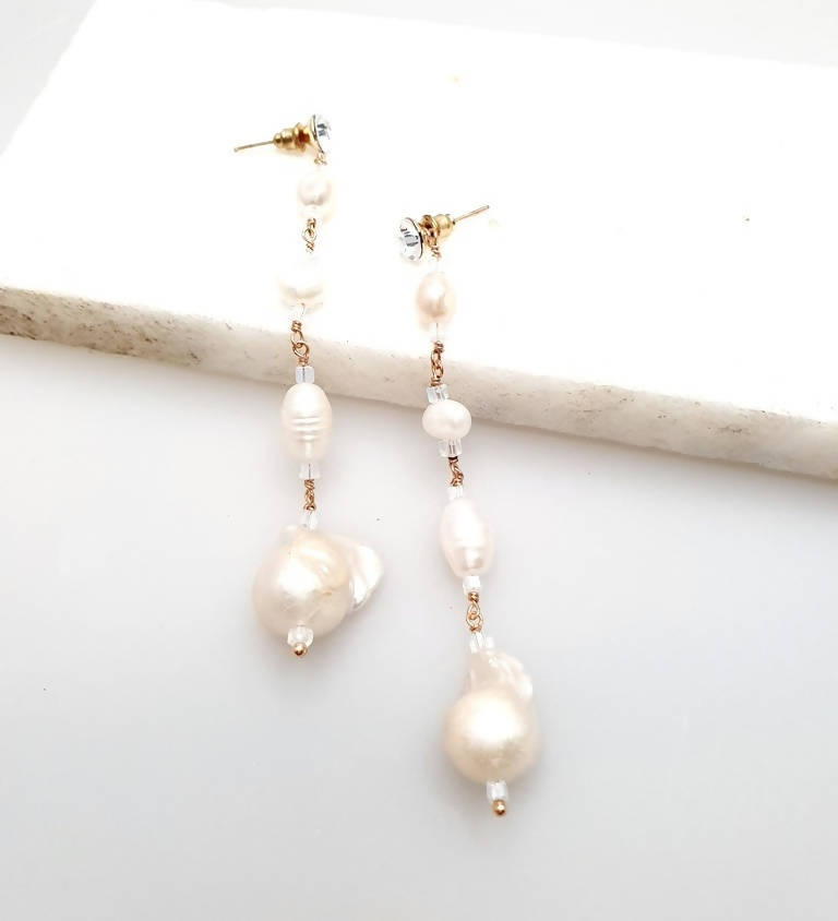 Bling Accessories Swarovski Crystal Stud long Earrings with Baroque Pearls | Swadesiicart