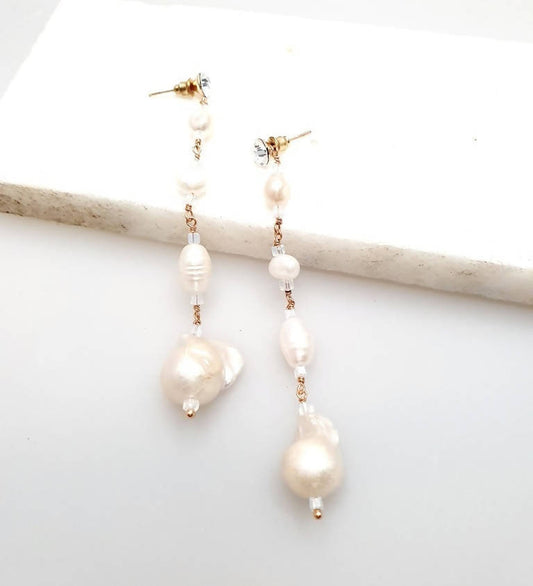 Bling Accessories Swarovski Crystal Stud long Earrings with Baroque Pearls | Swadesiicart