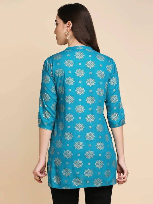 Anubhutee Blue & Golden Printed Kurti | Swadesiicart