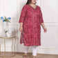 Miravan Women's Plus Size Bandhej Printed Rayon Kurta Magenta - Swadesiicart