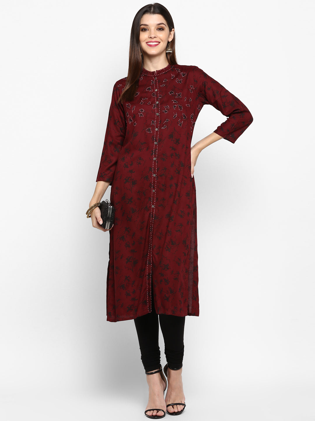 NOZ2TOZ Women's Dark Purple Color Rayon Straight Kurta Only - Noz2Toz