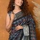 Very Much Indian Modal Silk Ajrakh Handblock Printed Natural Dyes With Designer Border Saree - Black | Swadesiicart