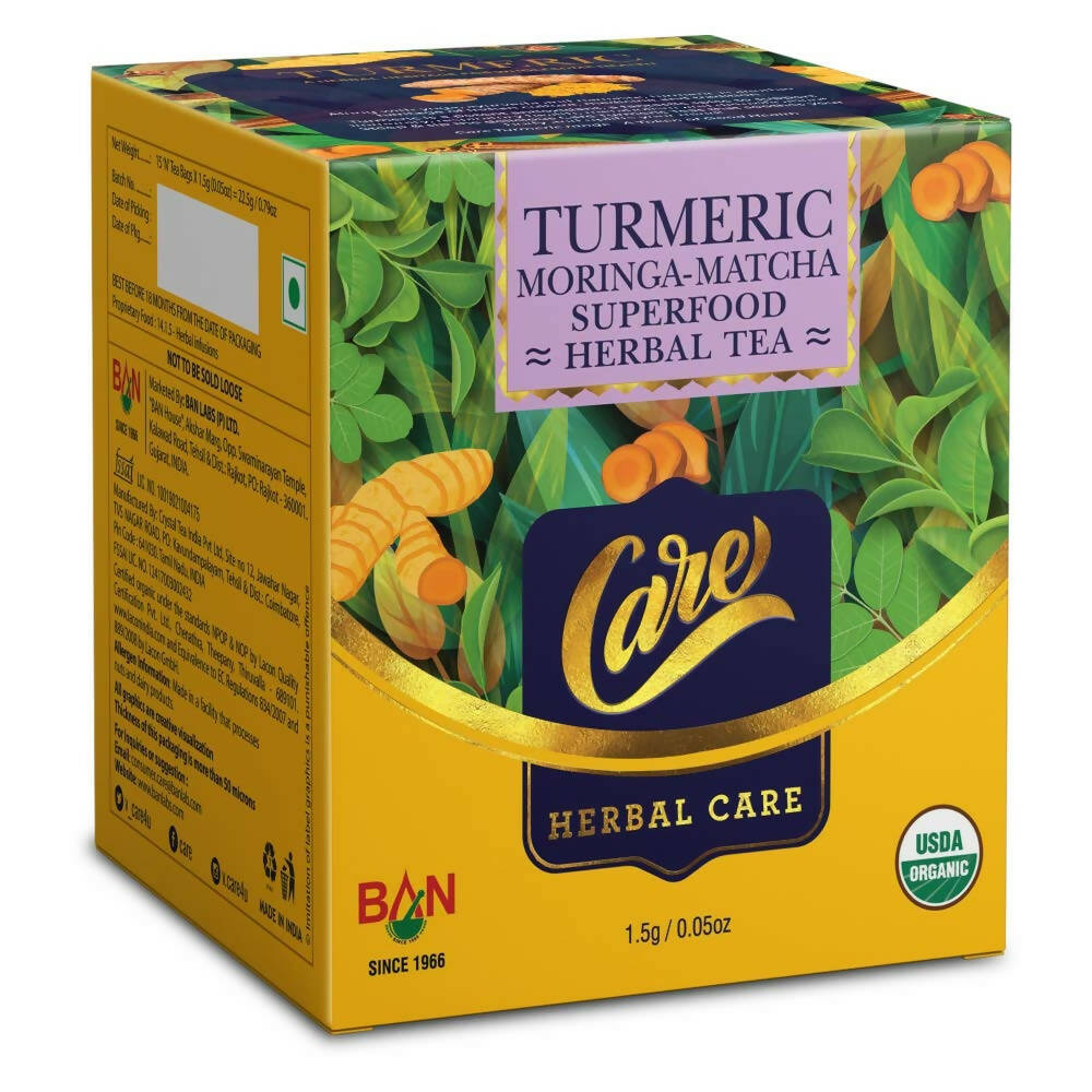 Care Turmeric Moringa-Matcha Superfood Herbal Tea Bags | Swadesiicart