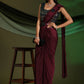 Maroon Imported Fabric Plain Ready to wear Saree with stitched Blouse - Vrinda | Swadesiicart