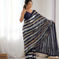 Blue Georgette Sequance Embroidery Work Border Saree - Sitare