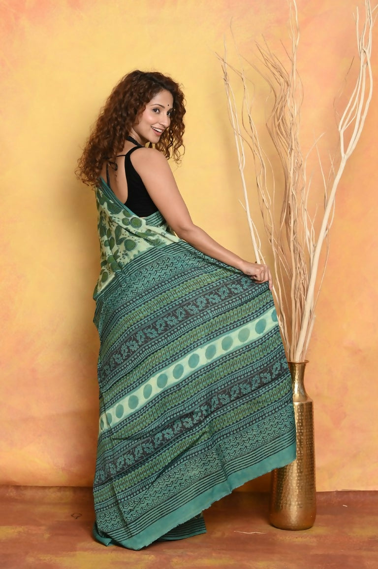 Very Much Indian Designer Modal Silk Saree With With Beautiful Floral Print - Sea Green | Swadesiicart