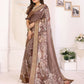Joban Fashion Brown Floral Print pattern Banarasi Silk Sarees | Swadesiicart