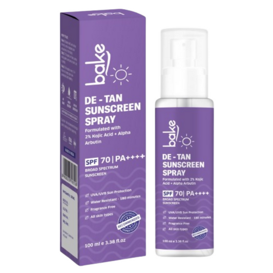 Bake De-tan Waterproof Sunscreen Spray SPF 70 PA+++ with 2% Kojic Acid | Swadesiicart