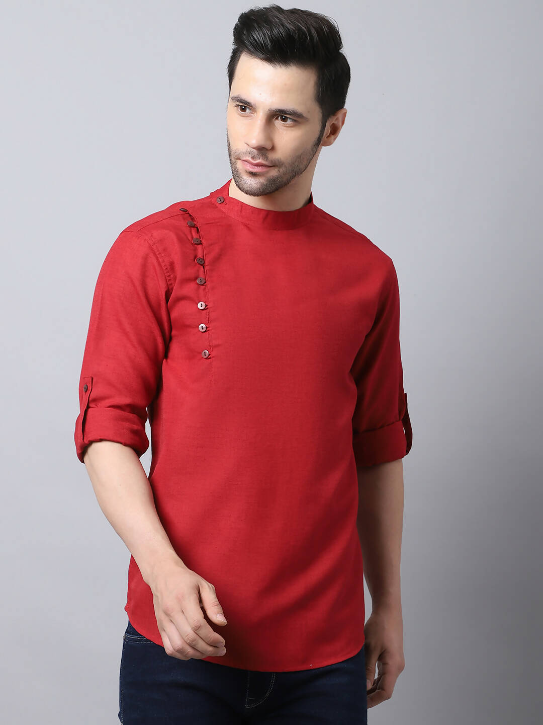 Even Apparels Maroon Pure Cotton Men's Kurta With Side Placket | Swadesiicart