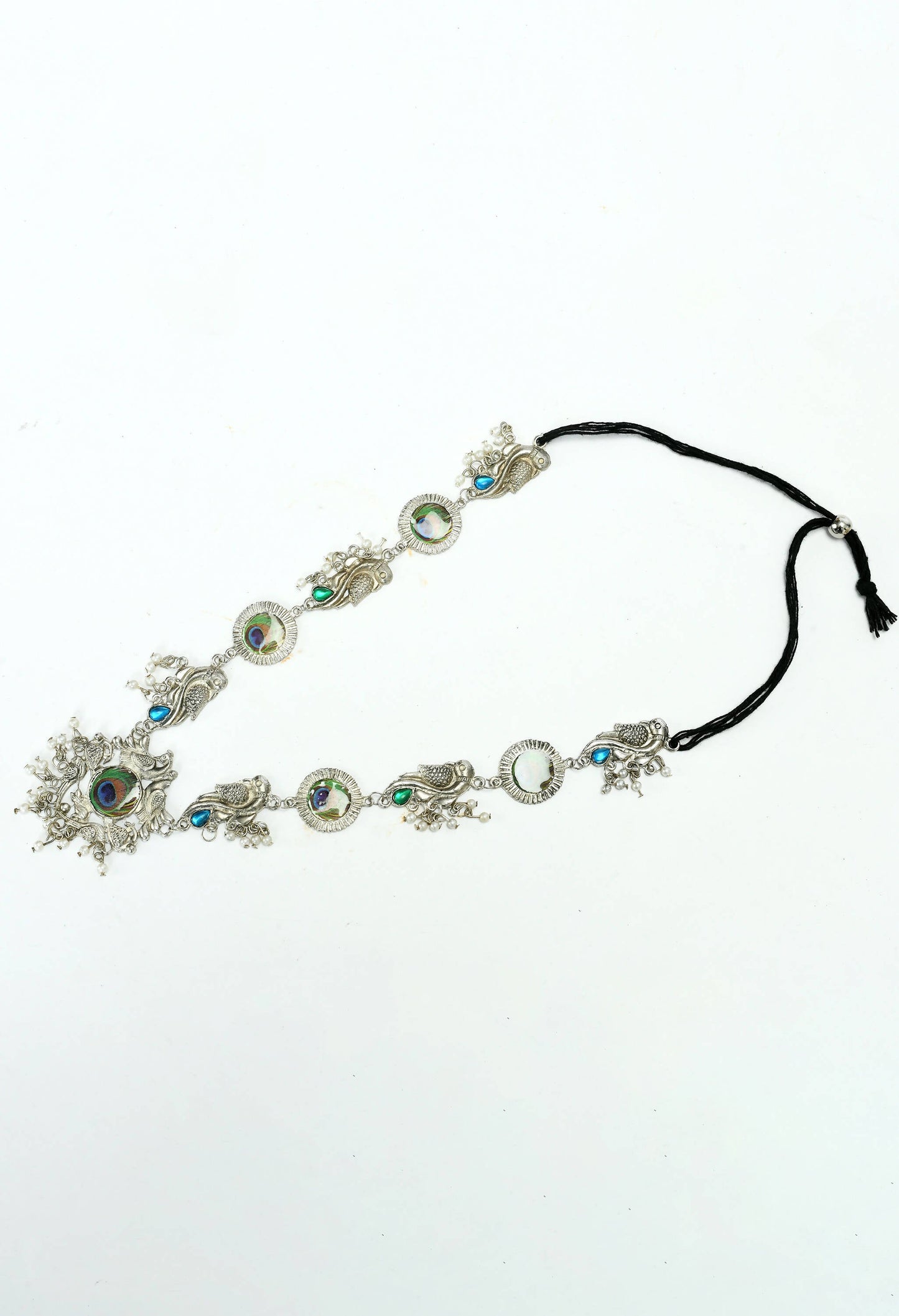 Mominos Fashion Johar Kamal Oxidised Silver-Plated Brass Finish Long Necklace For Women (Silver) | Swadesiicart