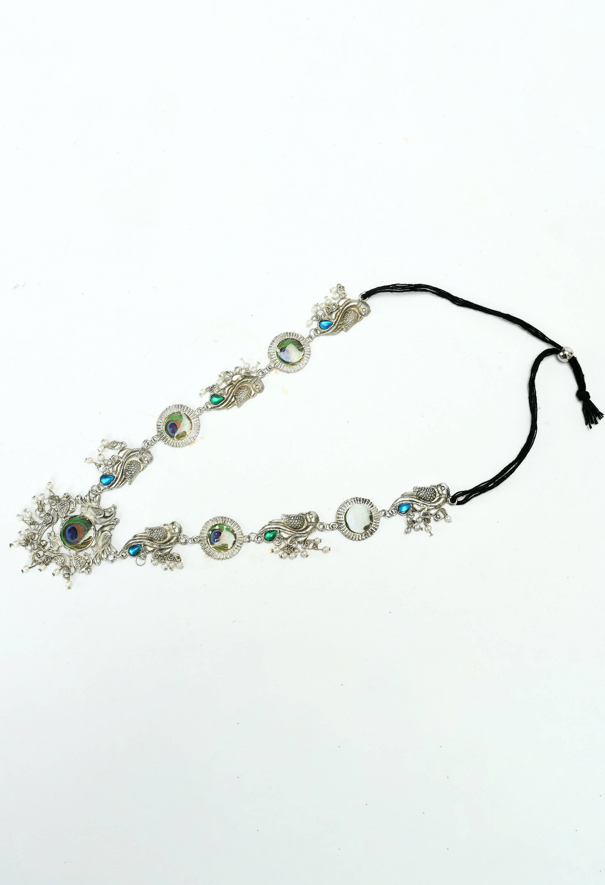 Mominos Fashion Johar Kamal Oxidised Silver-Plated Brass Finish Long Necklace For Women (Silver) | Swadesiicart