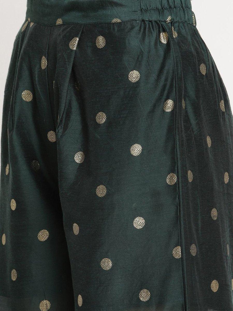 Ahalyaa Dark Green Gold Print Kurta Palazzo Set With Dupatta | Swadesiicart