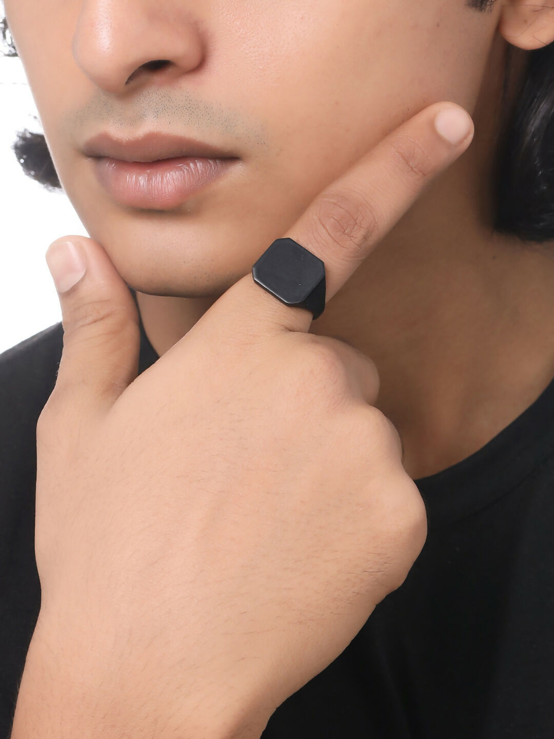 NVR Men's Set of 2 Black Rhodium-Plated Finger Ring - Swadesiicart