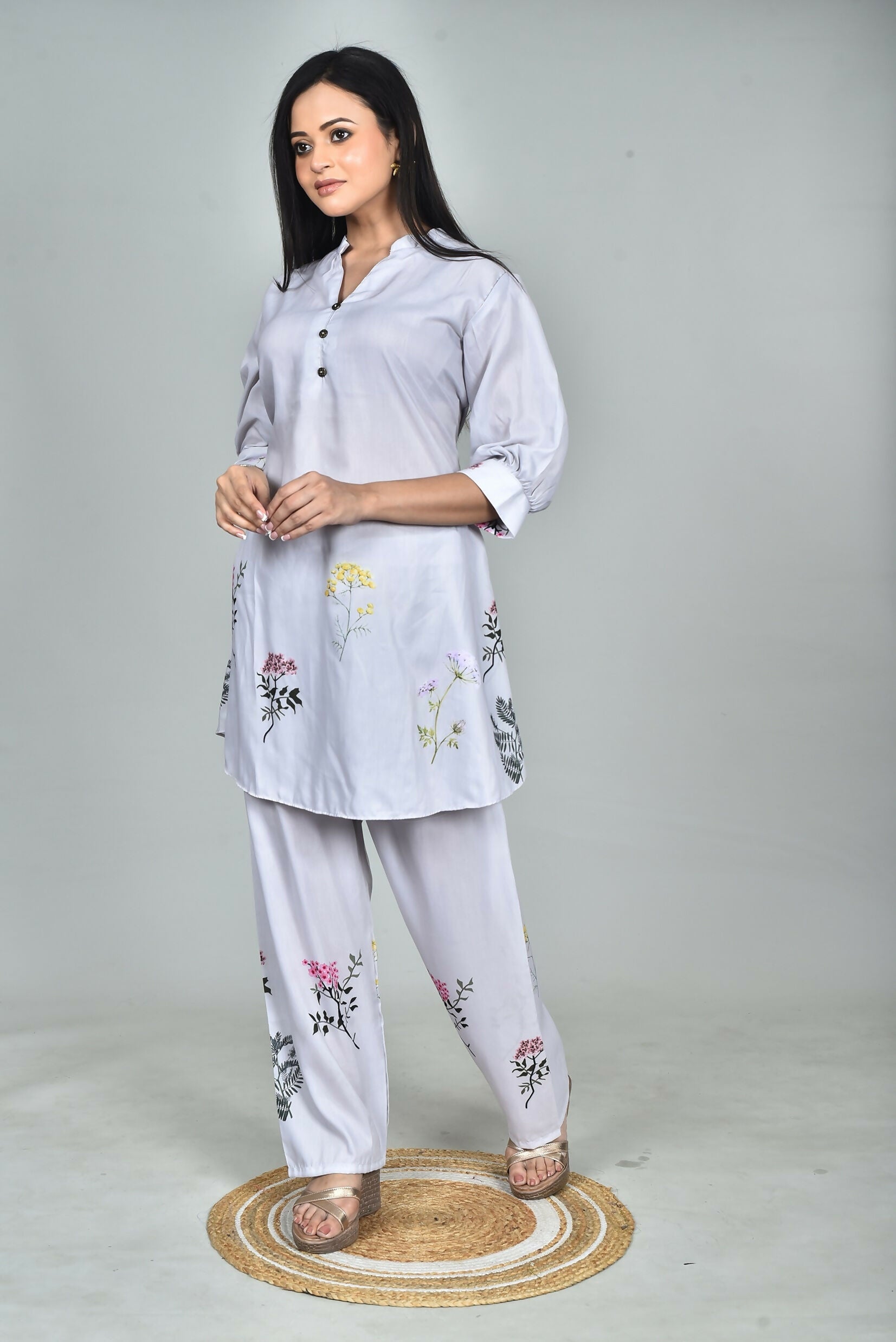 Morchari Digital Print Semi Muslin Co-Ord Set Top & Trouser-Multicolor - Swadesiicart