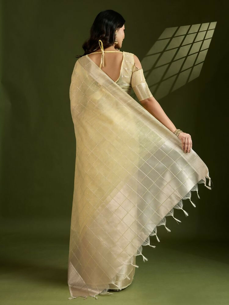 Vishnu Weaves Women's Yellow Soft Silk Zari Woven Saree with Blouse - Swadesiicart