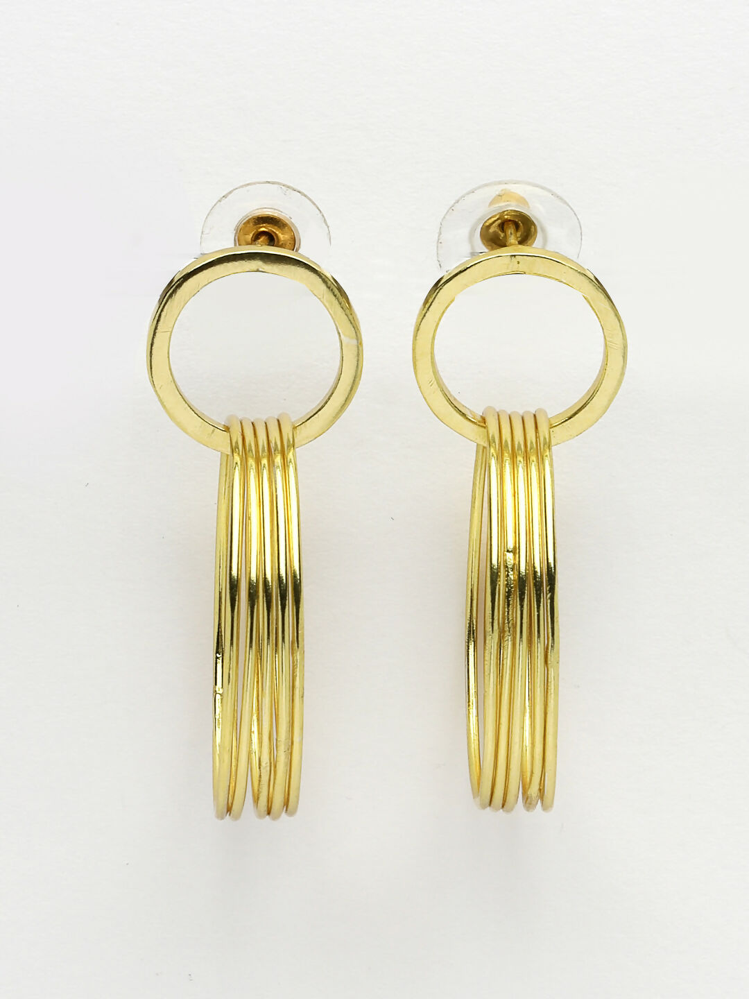 NVR Women Golden Linked Round Circle Attached Drop Earrings - Swadesiicart