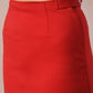 Myshka Women's Red Solid Shawl Neck Party Top With Skirt Co-ord set - Swadesiicart