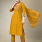 Jyoti Fashion Women's Yellow Cotton Blend Embroidery & Fancy Lace work Kurta with Trouser & Dupatta | Swadesiicart