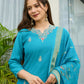 The52 Blue Women's Gorgeous Viscose Fabric Embroidered Work Straight Kurta, Pant and Dupatta Set - Swadesiicart