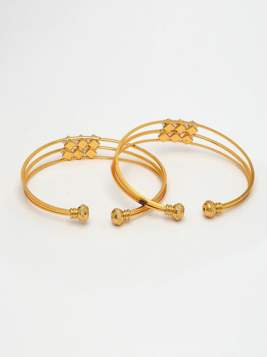 NVR Women's Set of 2 Gold-Polished CZ Stone-Studded Adjustable Bangles - Swadesiicart